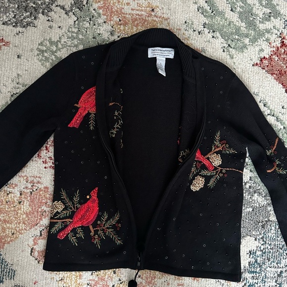 Vintage Tiara International Embroidered Cardinals Full Zip Christmas Sweater - Picture 12 of 14